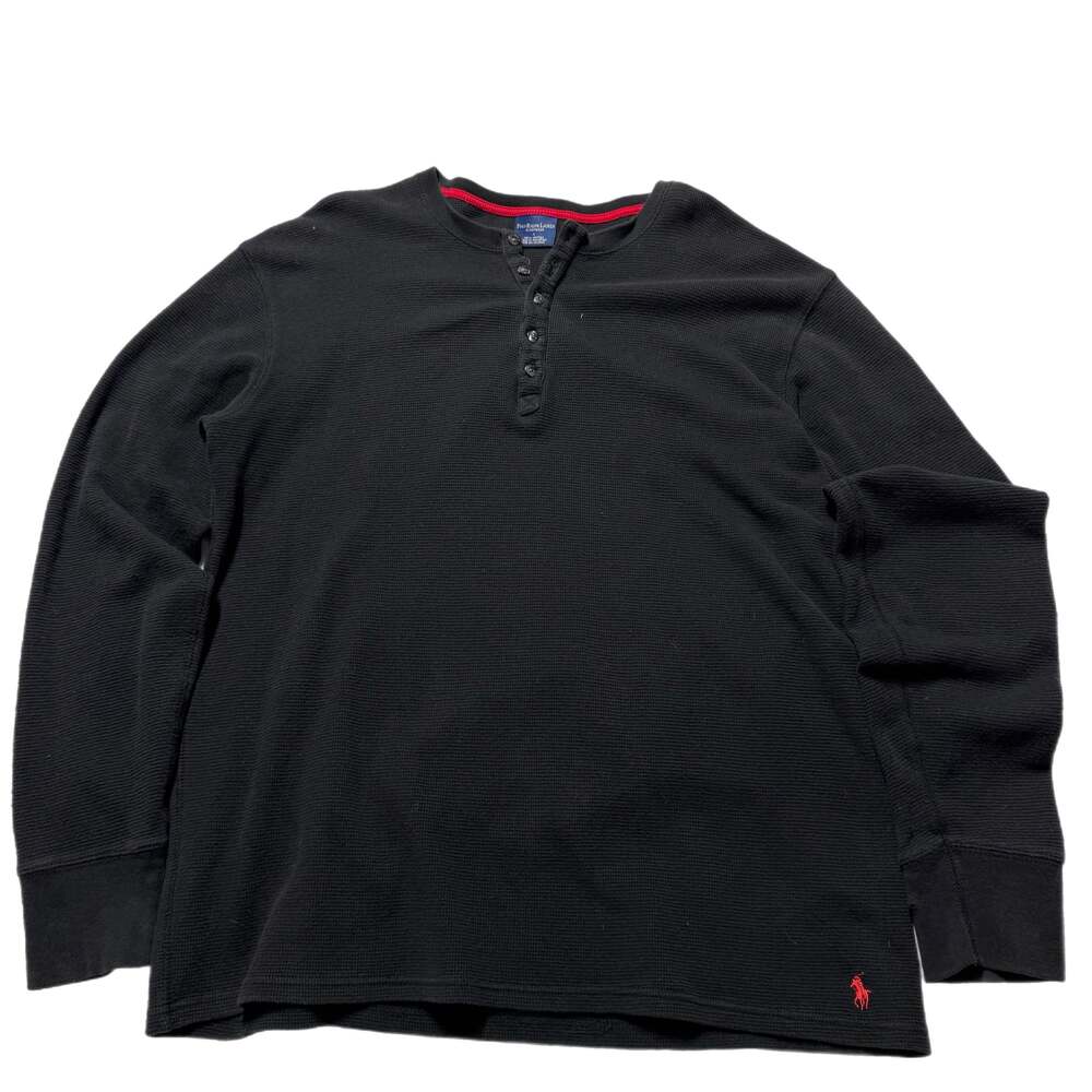 Polo Ralph Lauren Black Waffle Knit Henley shirt - Men's Large